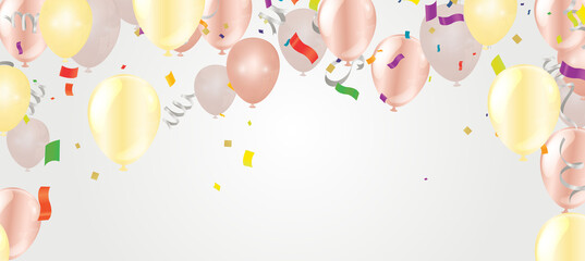 Group of  Balloons gold and pink Background. Set of Balloons for Birthday, Anniversary, Celebration Party Decorations. Vector Illustration EPS 10
