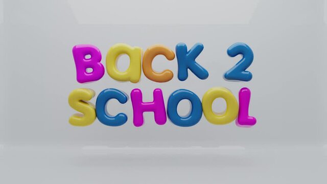 Colorful Wiggling Bubble 3D BACK 2 SCHOOL Looping Banner Over White Background