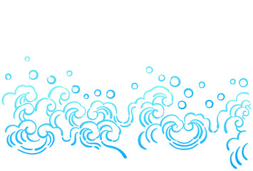 水しぶきをあげている波の伝統模様　【水色のグラデーション】