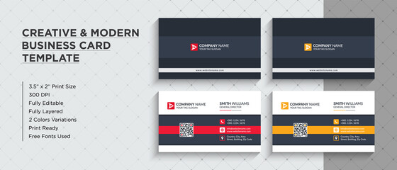Modern Professional Business Cards. This Name Card Comes In Two Different Color Versions (Red & Orange) - Corporate Identity Template.