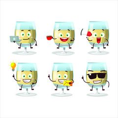 White wine cartoon character with various types of business emoticons. Vector illustration