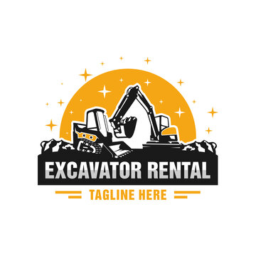 skid steer and excavator rental illustration logo