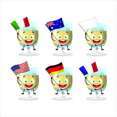 White wine cartoon character bring the flags of various countries. Vector illustration