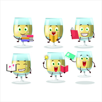 A picture of white wine cartoon character concept reading an amusing book. Vector illustration