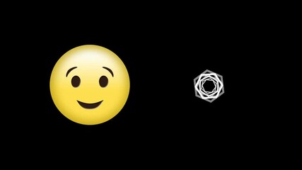 Digital animation of winking face emoji and abstract hexagonal shape against black background - Powered by Adobe