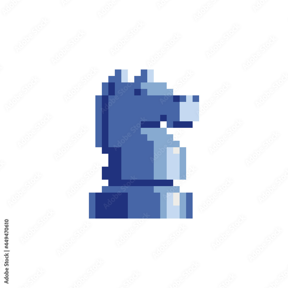 Poster horse chess piece icon. chess application. pixel art style. 8-bit video game sprite. game assets. is