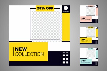 New set of editable minimal banner templates. Suitable for social media posts and web or internet ads. Vector illustration with photo college.