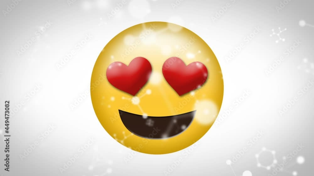 Aufkleber Digital animation of molecular structures floating over heart eyes face emoji on grey background