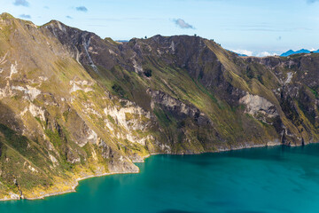 Quilotoa volcanic crater lake lagoon near Quito, Ecuador.