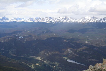 Amazing hiking day to the top of the Whistlers Peak above Jasper in the National Park. Wonderful view in the Rocky Mountains in the hearth of beautiful Canada.