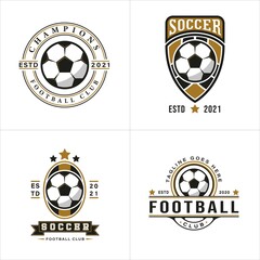 Set of Vintage Soccer or Football logo, emblem, badge. Gold and black colors. Premium and luxury logo