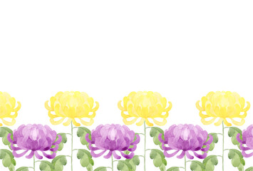 水彩で描いた菊のフレーム