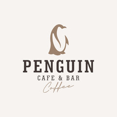 Penguin with coffee bean logo vector suitable for cafe, bar, resto, brand, coffee shop