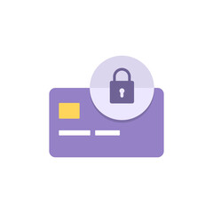 Obraz premium payment protection and security icon concept, secure payment. card is locked or blocked. illustration of an atm or credit card. padlock. flat cartoon style. vector design