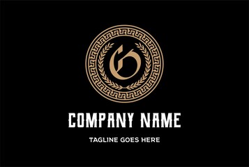Initial Initial Letter G for Ancient Greek Circle Border Frame Logo Design Vector