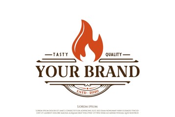 Rustic Retro Vintage BBQ Barbecue Grill Logo Design Vector