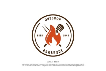 Rustic Retro Vintage BBQ Barbecue Grill Badge Emblem Logo Design Vector