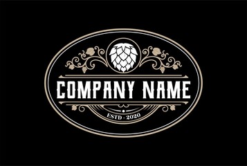 Vintage Old Hop for Craft Beer Brewing Brewery Logo Design Vector