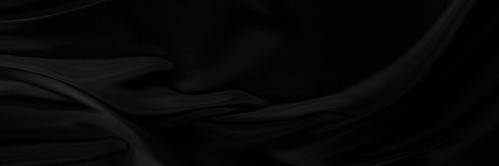 Black gray satin dark fabric texture luxurious shiny that is abstract silk cloth panorama background with patterns soft waves blur beautiful.
