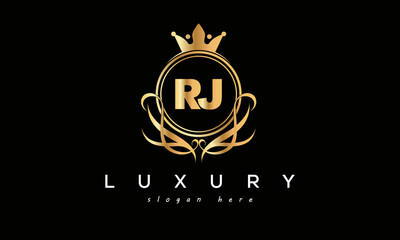 RJ royal premium luxury logo with crown	