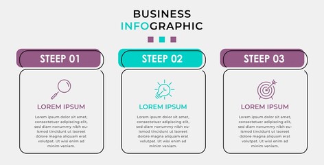 Fototapeta premium Business Infographic design template Vector with icons and 3 options or steps. Can be used for process diagram, presentations, workflow layout, banner, flow chart, info graph