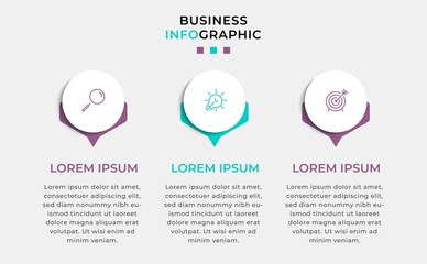 Business Infographic design template Vector with icons and 3 options or steps. Can be used for process diagram, presentations, workflow layout, banner, flow chart, info graph