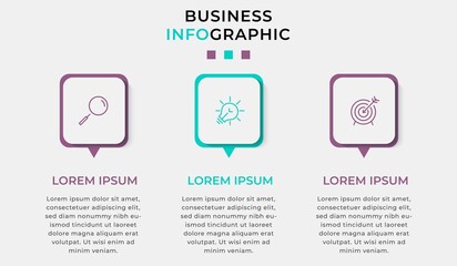 Business Infographic design template Vector with icons and 3 options or steps. Can be used for process diagram, presentations, workflow layout, banner, flow chart, info graph