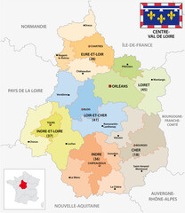 Administrative vector map of the Center-Val de Loire region of France with flag