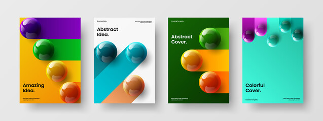 Simple pamphlet design vector concept composition. Geometric realistic balls banner illustration set.