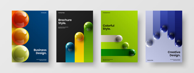 Premium 3D spheres corporate identity layout composition. Bright brochure vector design illustration collection.