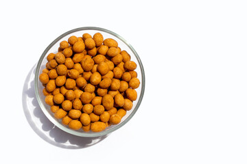 Crispy peanut snack balls on white