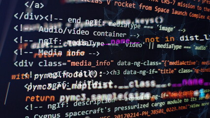 Website development. Developer working on program codes in office. Computer program. Programmer...