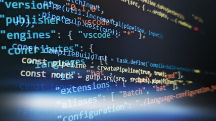 Computer script. Software background. Source code photo. Website programming code. Programmer...