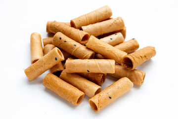 Thai crispy coconut rolls on white
