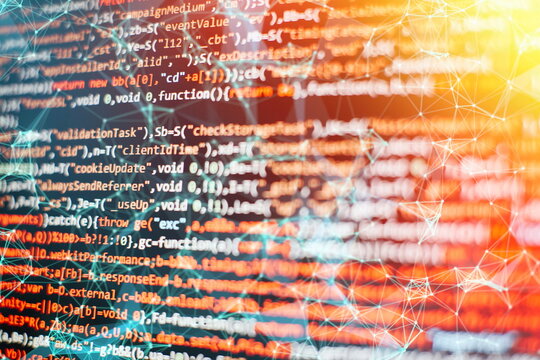 Abstract computer script code. Programming code screen of software developer. Software Programming Work Time. Code text written and created entirely by myself.