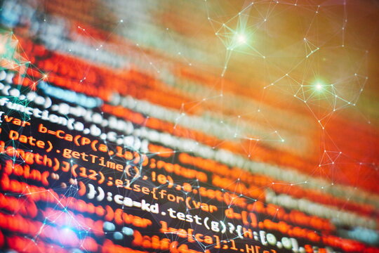 Abstract computer script code. Programming code screen of software developer. Software Programming Work Time. Code text written and created entirely by myself.
