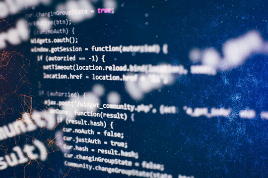 Abstract computer script code. Programming code screen of software developer. Software Programming Work Time. Code text written and created entirely by myself.