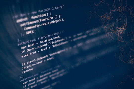 Abstract computer script code. Programming code screen of software developer. Software Programming Work Time. Code text written and created entirely by myself.