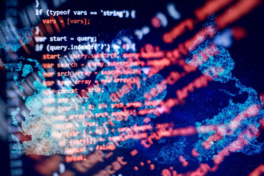 Abstract computer script code. Programming code screen of software developer. Software Programming Work Time. Code text written and created entirely by myself.