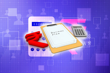 Rupee currency wih calculator . 3D rendering illustration