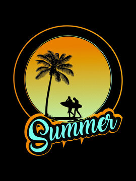 Good Vibes with the slogan on it.Vintage Tropical Graphic. Summer Graphic. Palm trees. T-shirt print and other uses. Apparel Print - Vector