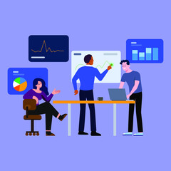 Vector illustration concept of the online conference. Man using a computer to have a video call. Video conferencing.