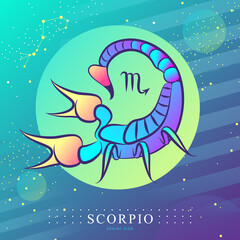 Modern magic witchcraft card with astrology Scorpio zodiac sign. Scorpion logo design