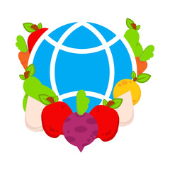 globe with vegetables illustration. world vegan day, healthy food illustration design.