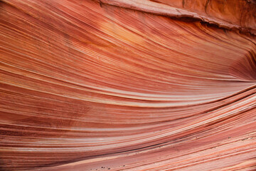 アメリカ・アリゾナ州にてバーミリオンクリフス自然保護区ザ・ウェーブの波打つ地層