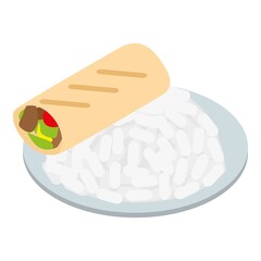 Turkish cuisine icon isometric vector. Doner kebab and white rice. Turkish traditional dish