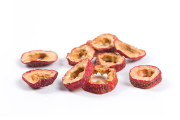 Dried hawthorn slices isolated on white background