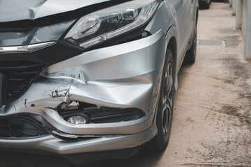 Fototapeta na wymiar Gray car. Accident in the back of a car on the road. damage the front of the car