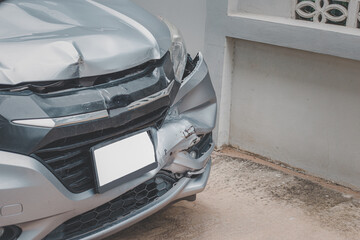 Gray car. Accident in the back of a car on the road. damage the front of the car