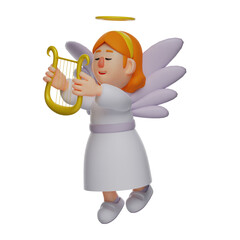 Angel 3D Cartoon Illustration playing the harp